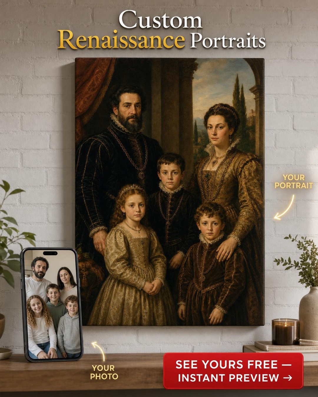 Custom Renaissance Family Portrait — Regal Canvas from Photo
