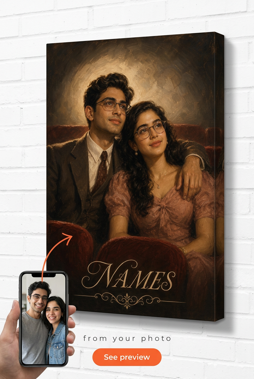 Custom 1940s Cinema Date Hollywood Couple Portrait from Photo | Personalized Undefined Gift