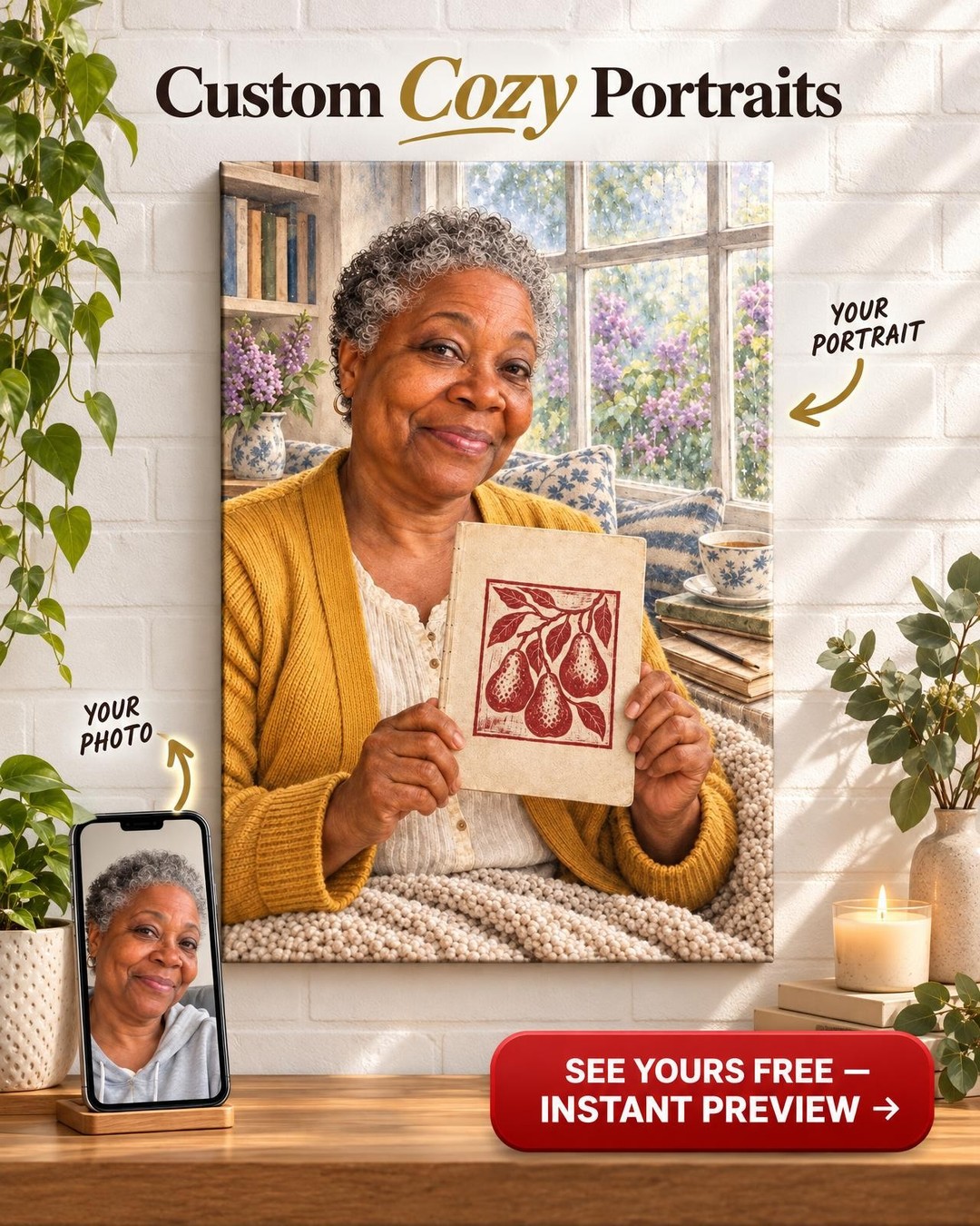 The Poet’s Window Custom Portrait from Photo | Personalized Author Portrait Gift