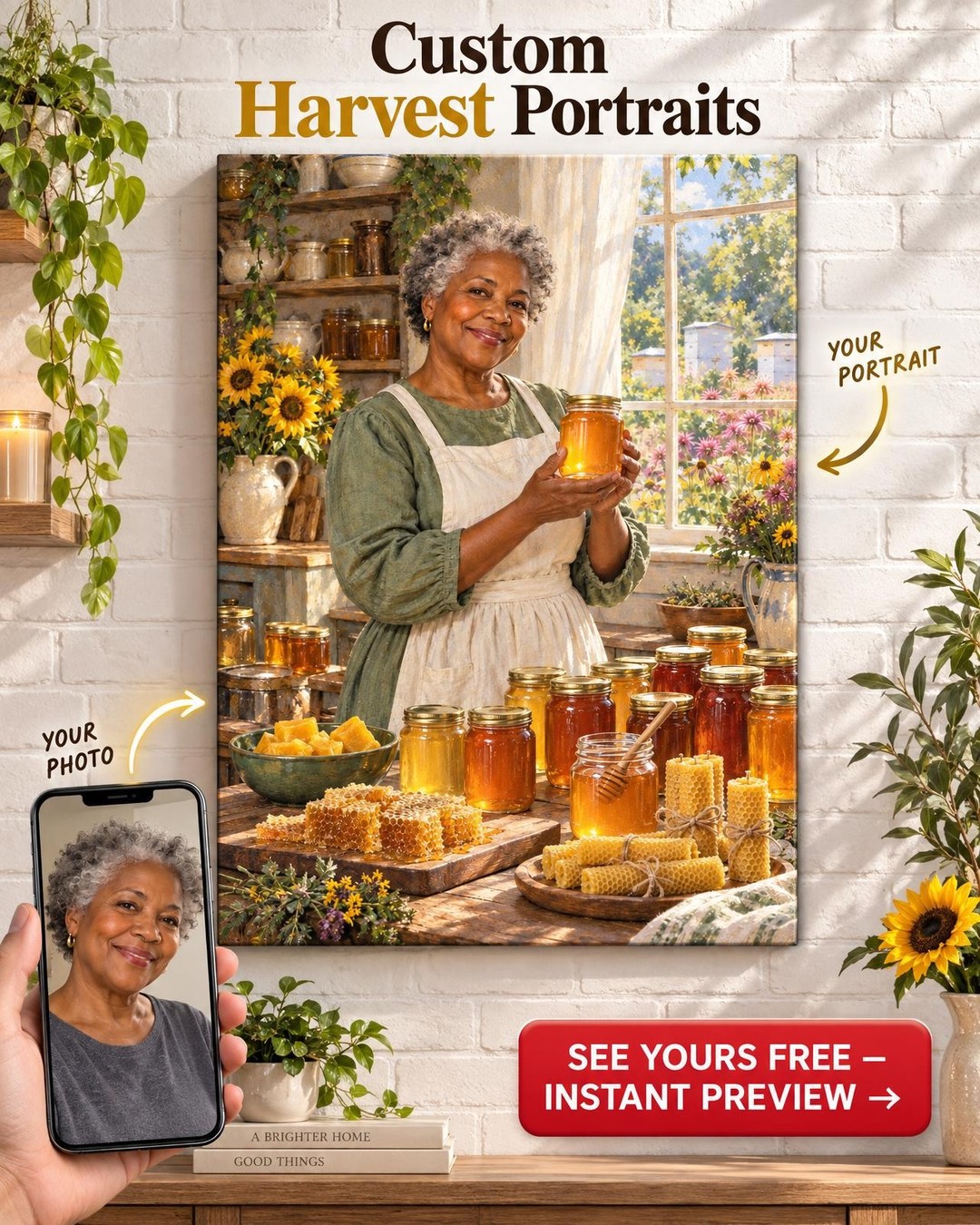 The Honey Kitchen Custom Portrait from Photo | Personalized Beekeeping Gift