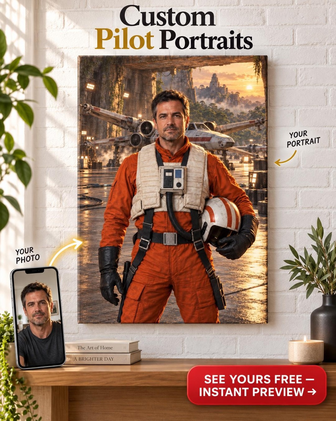 Starfighter Ace Custom Portrait from Photo | Personalized For Him Gift