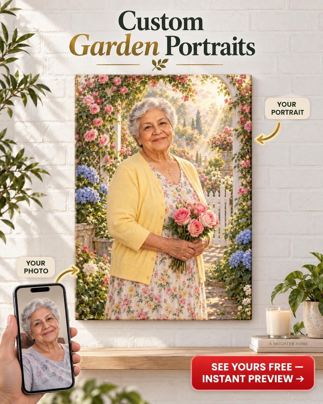 Grandma in Heavenly Garden Custom Portrait from Photo | Personalized Memorial Portrait Gift