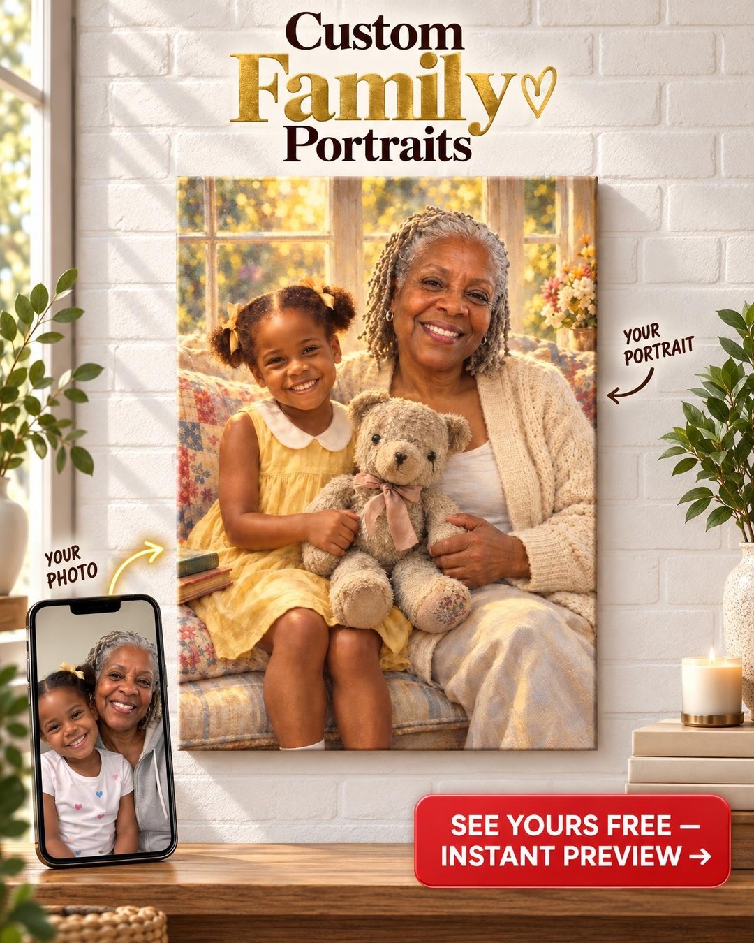 Then and Now Keepsake Custom Portrait from Photo | Personalized Childhood Keepsake Gift