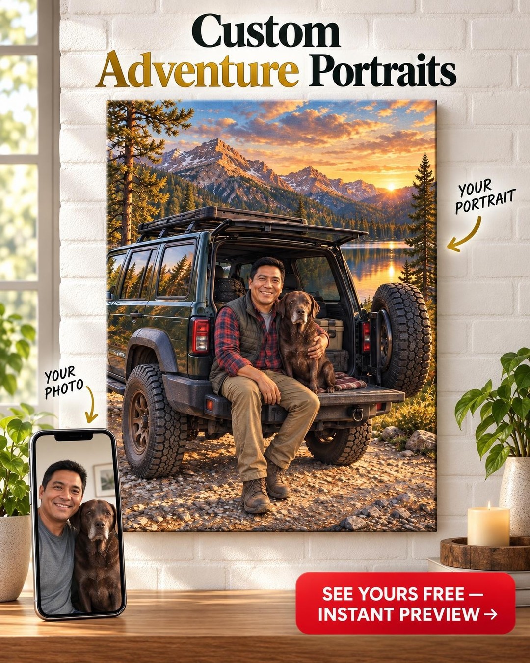 Trail Dog Custom Portrait from Photo | Personalized Off-Road Portrait Gift