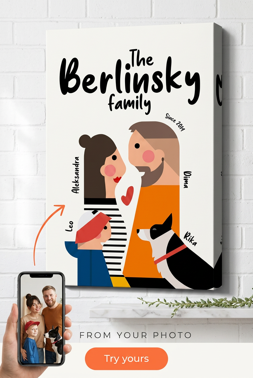 Custom Family Portrait — Whimsical Pet Canvas from Photo