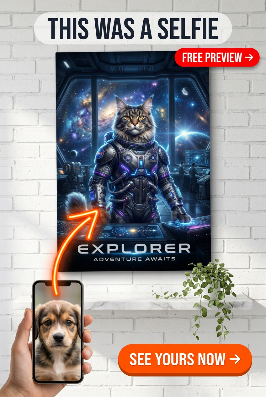 Custom Astronaut Cat Portrait Canvas — Space Pet Art