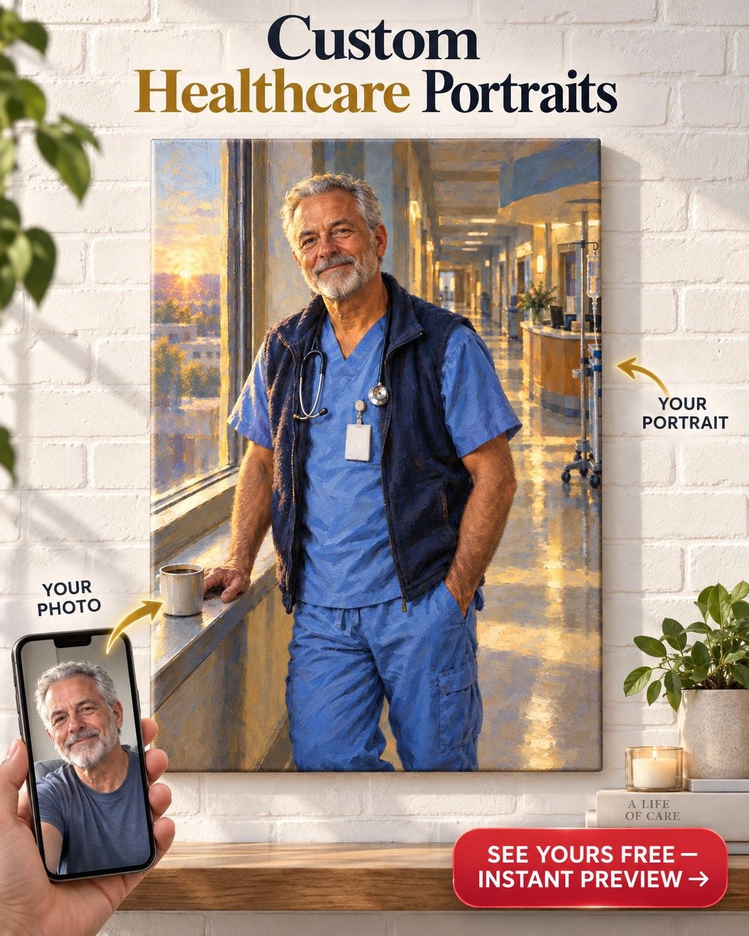 Retired Male Nurse Custom Portrait from Photo