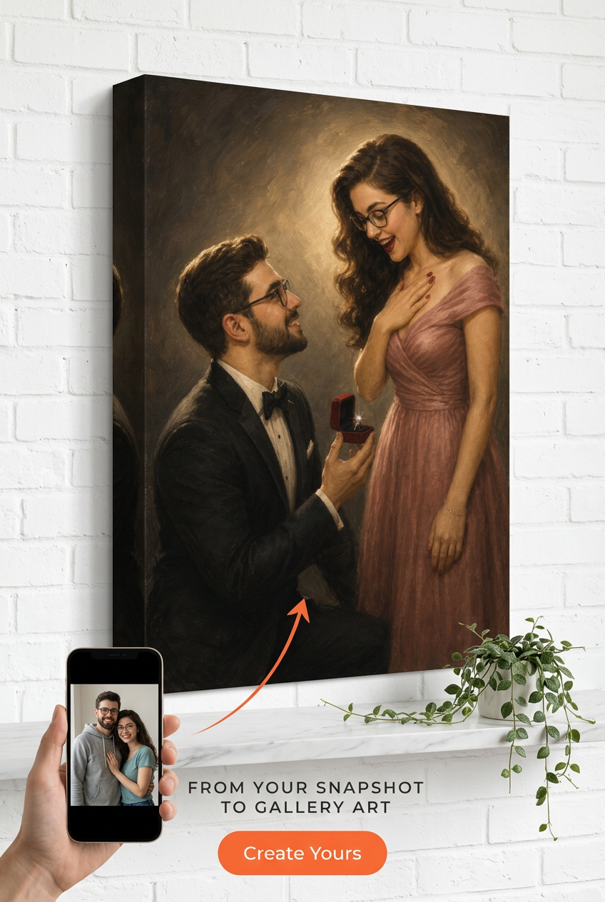 Custom 1940s Hollywood Engagement Proposal Portrait from Photo | Personalized Gift