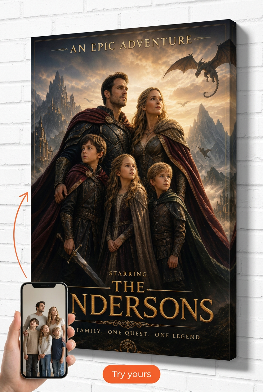 Custom Fantasy Movie Poster Family Portrait — Epic Adventure Canvas from Photo