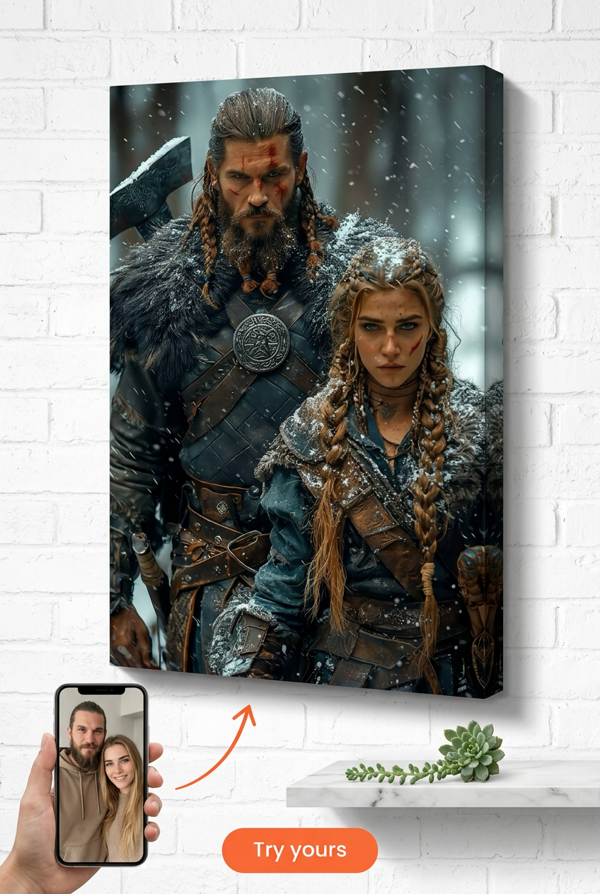 Viking Custom Portrait from Photo | Personalized Gift for Couples