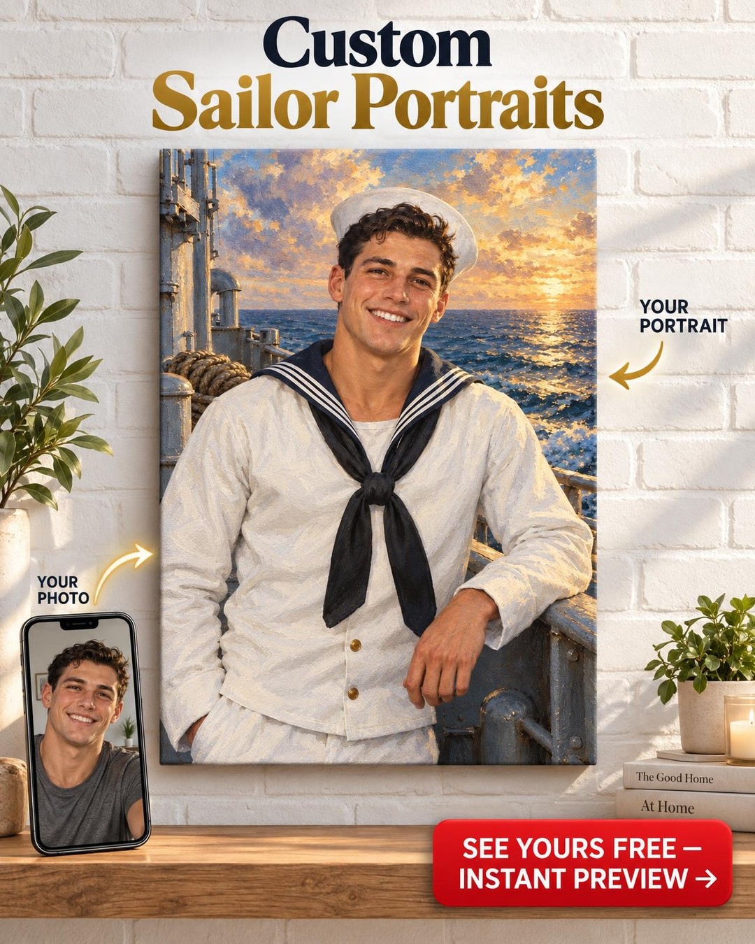 Sailor Veteran Dress Whites Custom Portrait from Photo