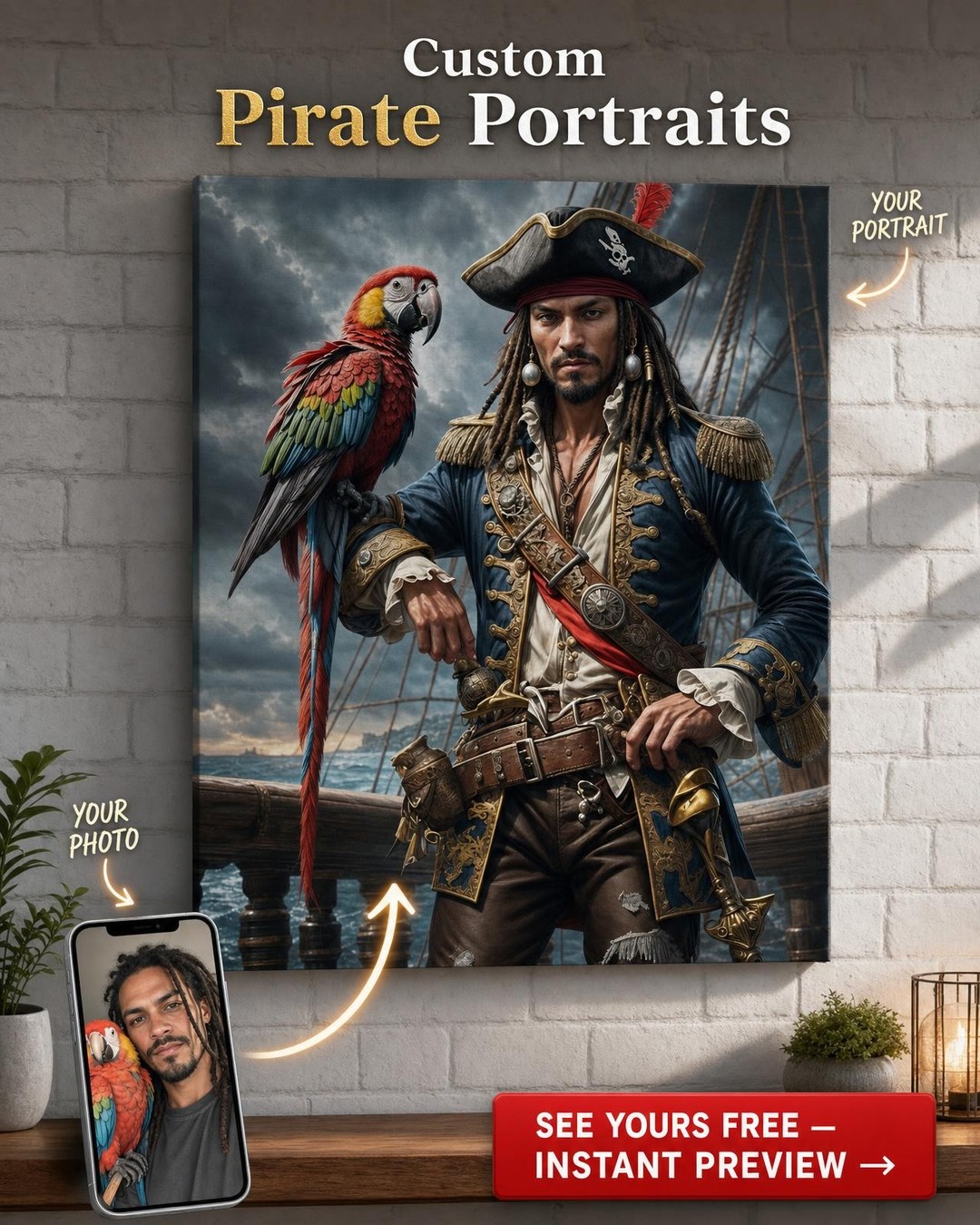 Pirate Captain Canvas Art — Custom Portrait