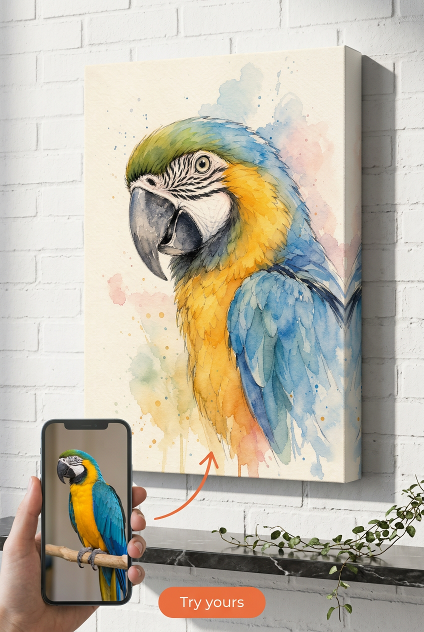Custom Watercolor Cat Portrait — Whimsical Pet Canvas from Photo