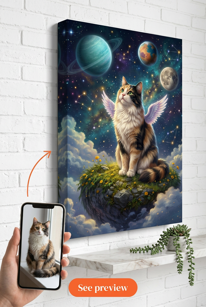 Custom Cat Angel Portrait from Photo | PortraitGift