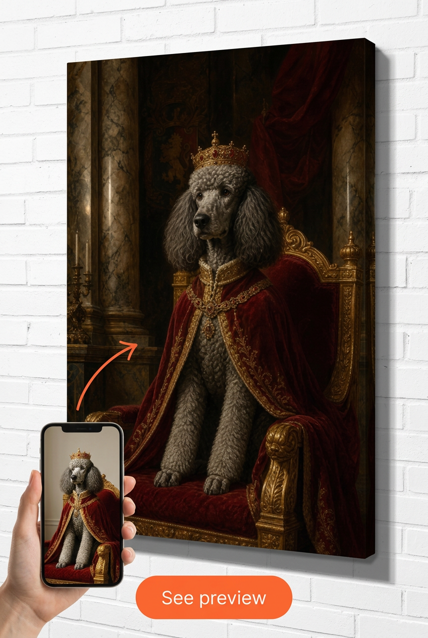 Custom Royal Dog Portrait — Heroic Throne Canvas from Photo