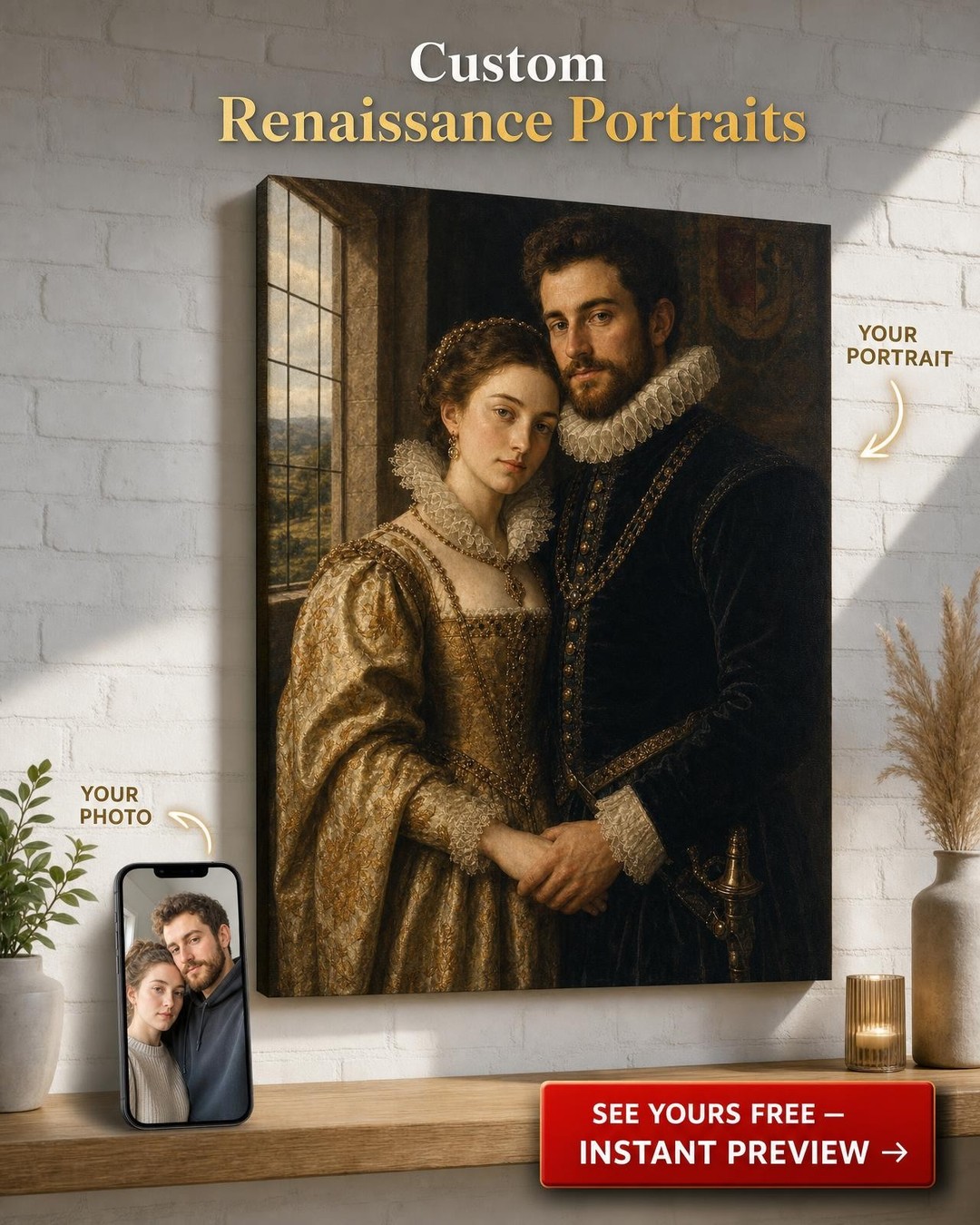 Renaissance Noble Couple Custom Portrait from Photo | Personalized Couples Gift