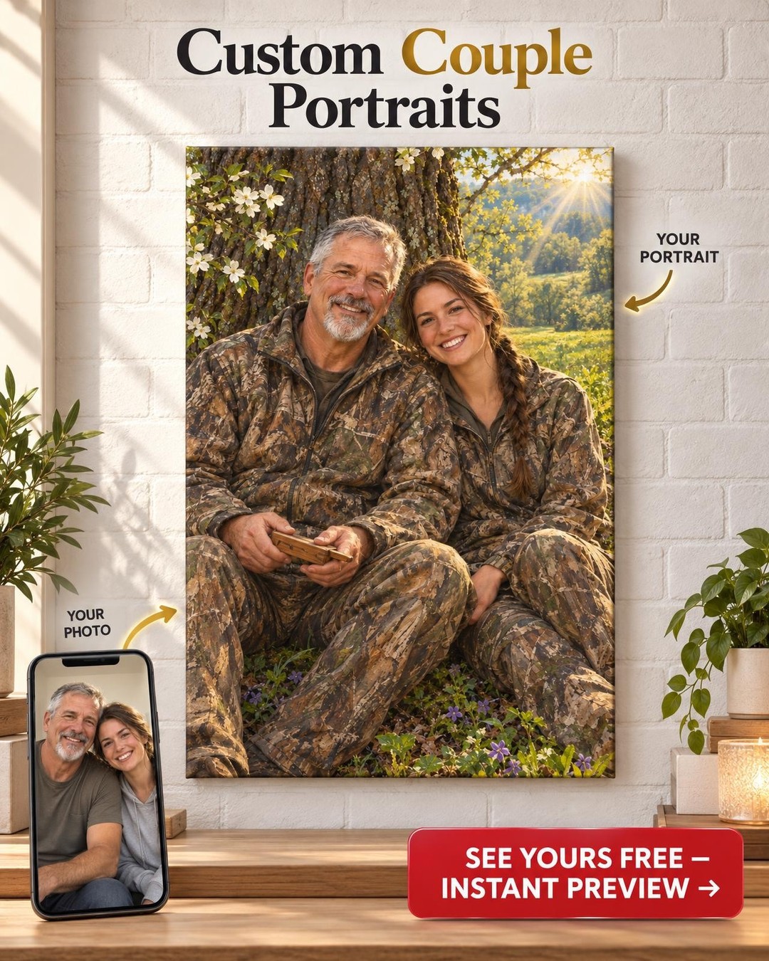 Spring Turkey Woods Custom Portrait from Photo | Personalized Hunting Camp Gift