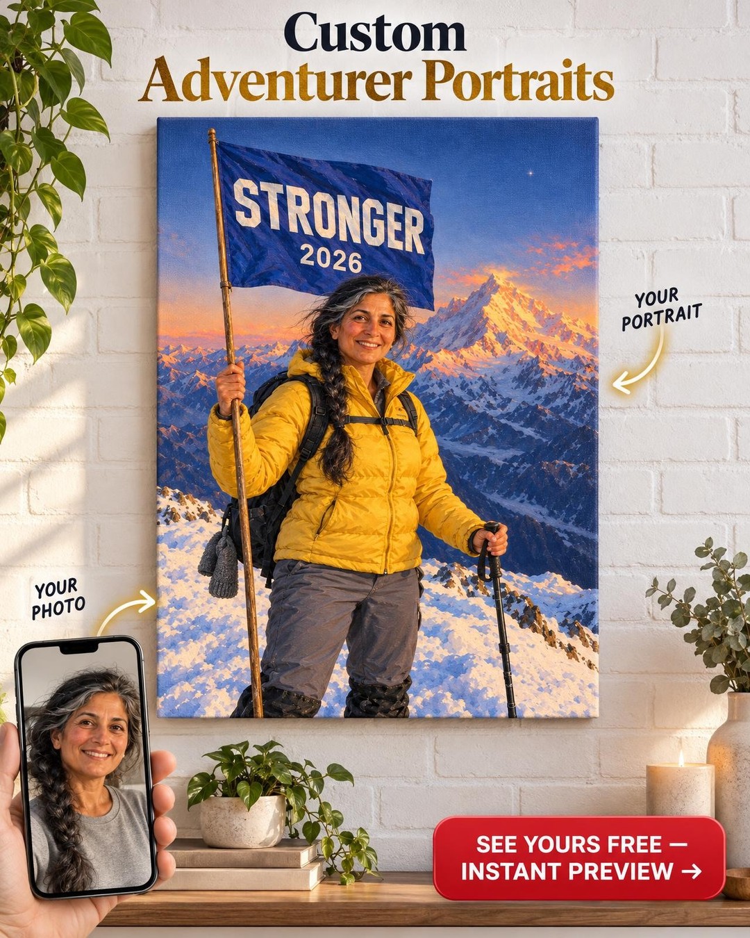 Alpenglow Peak Custom Portrait from Photo | Personalized Summit Portrait Gift