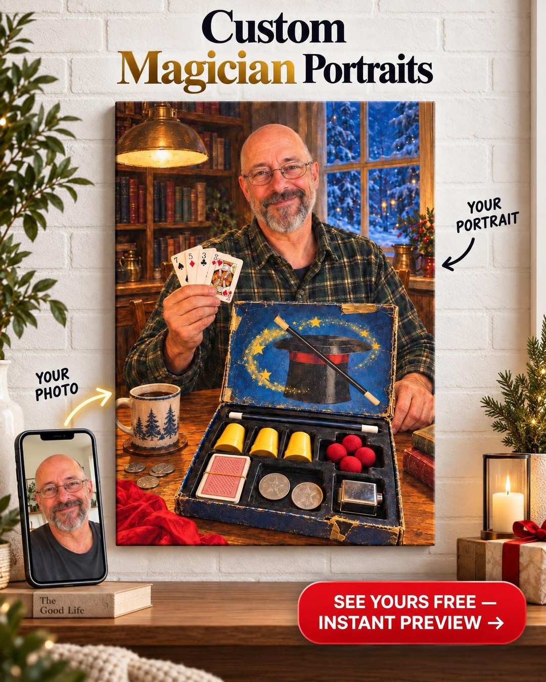 Your First Magic Set Custom Portrait from Photo | Personalized Stage Magic Gift