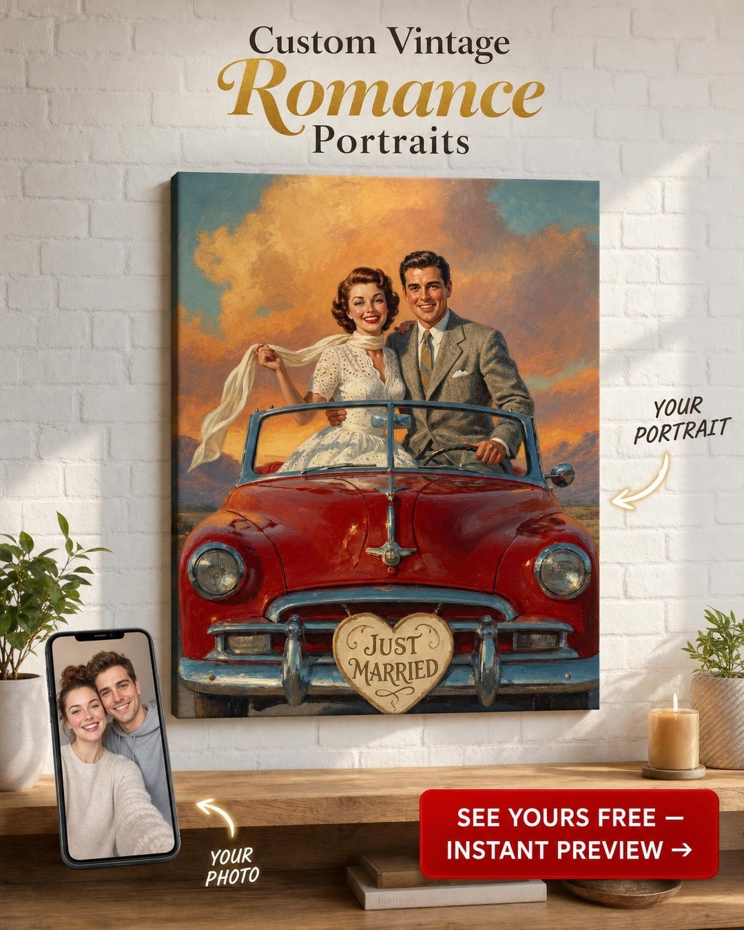 Vintage-Inspired Wedding Custom Portrait from Photo | Personalized Canvas Gift