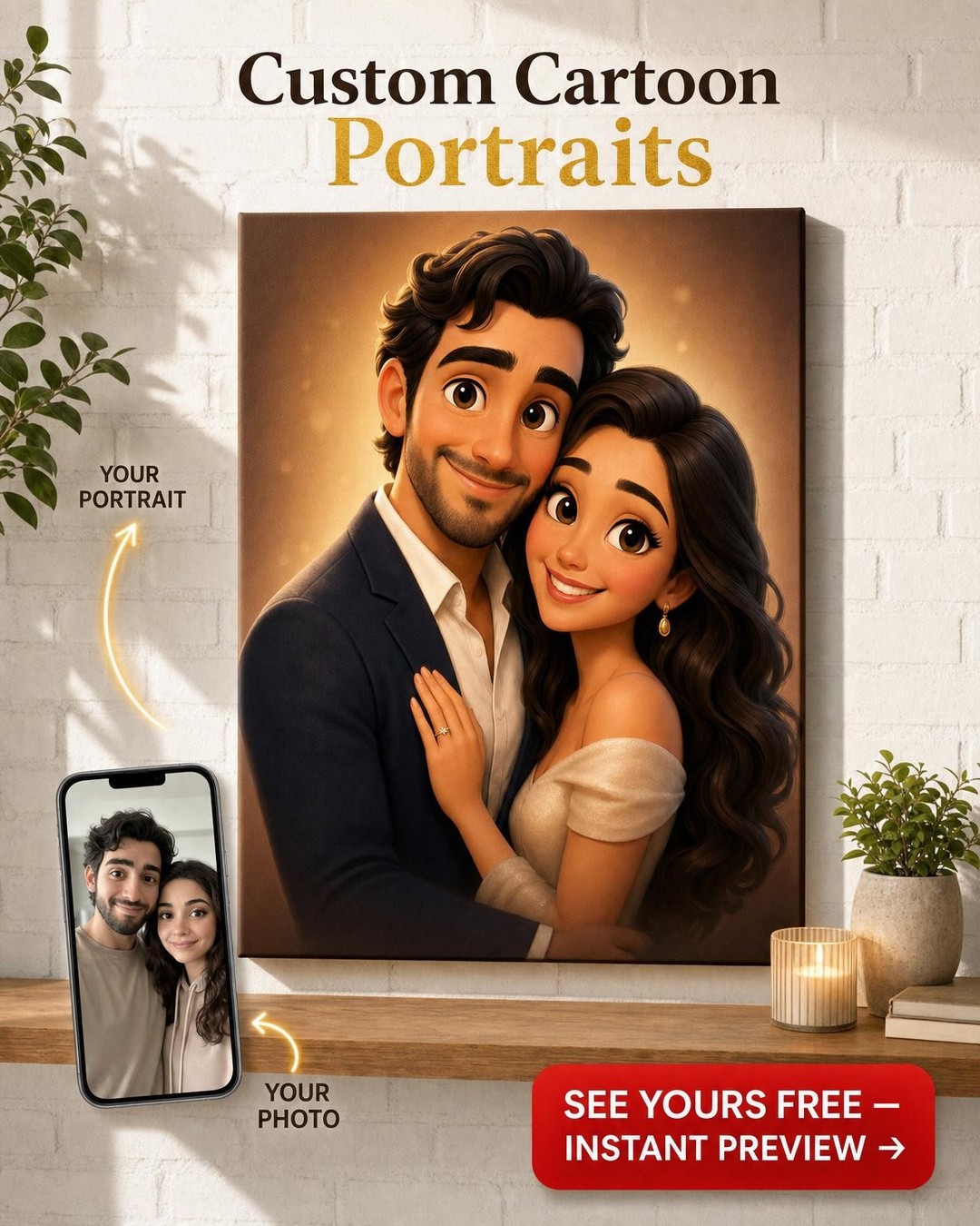 Romantic Couple Caricature Art from Photo