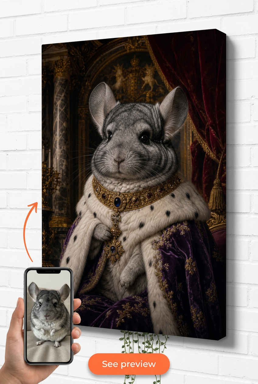 Custom Royal Pet Portrait — Regal Cat Canvas from Photo