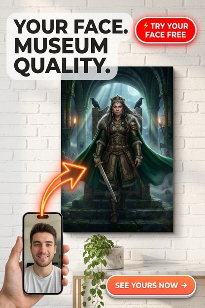 Custom Viking Woman Portrait — Heroic Throne Canvas from Photo