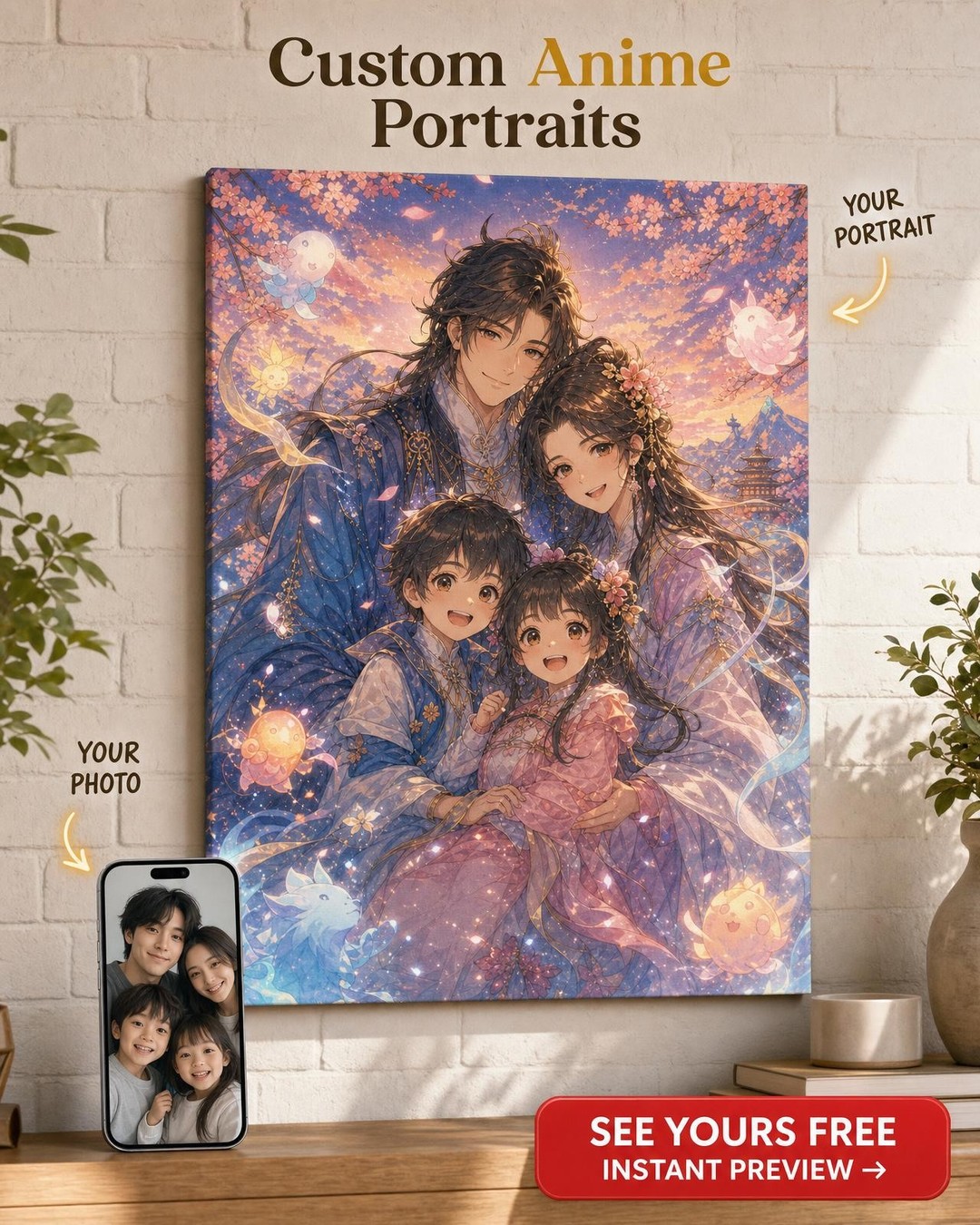Anime Magical Family Portrait Custom Canvas