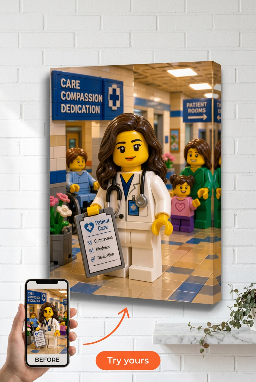 Custom Brick Minifigure Doctor Nurse Portrait from Photo | Personalized Gift