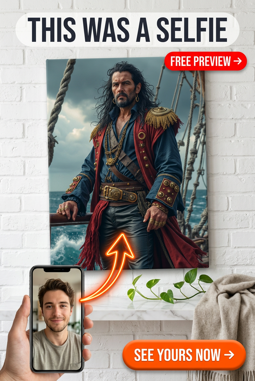 Custom Pirate Man Portrait — Whimsical Adventure Canvas from Photo