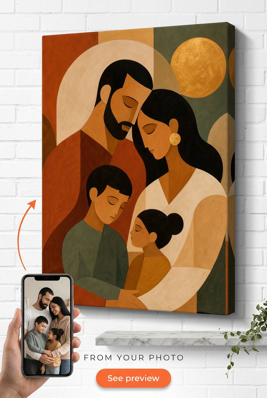 Abstract Modern Family Portrait — Warm Family Embrace Canvas from Photo