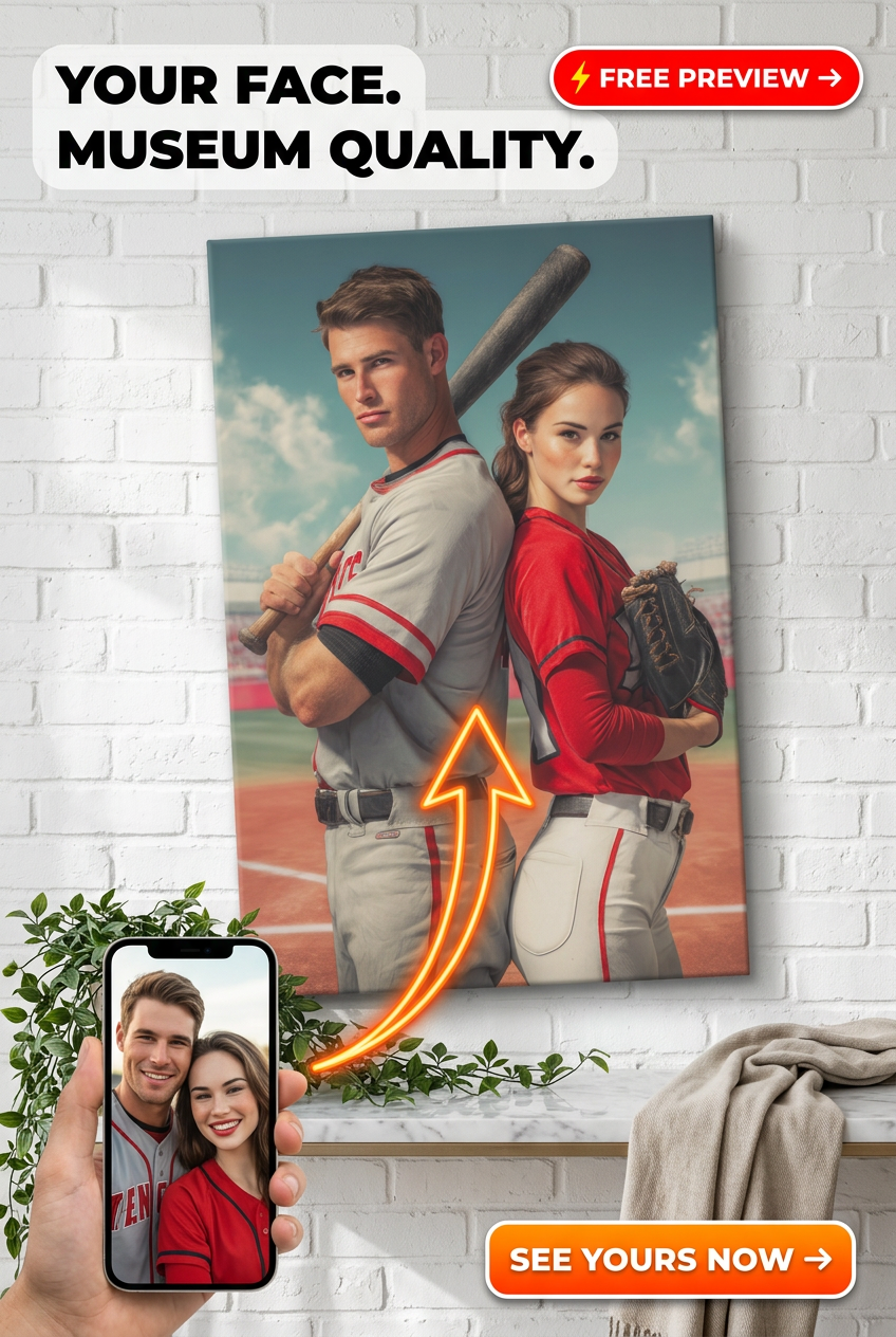 Vintage Baseball Custom Portrait from Photo | Personalized Couple Gift