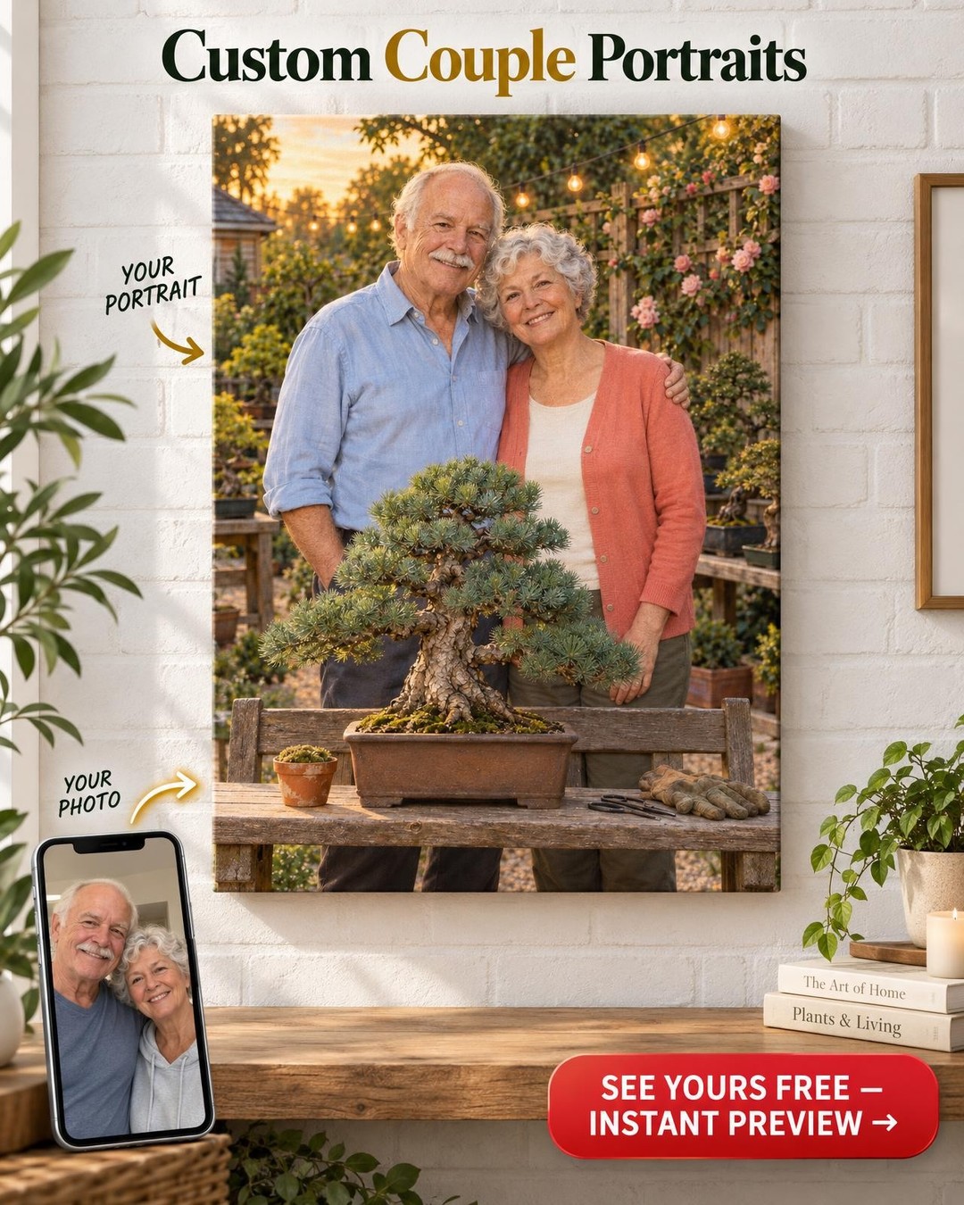 Planted the Year We Married Custom Portrait from Photo | Personalized Bonsai Portrait Gift