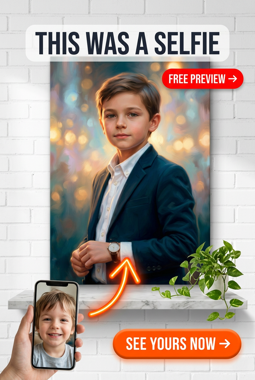 Custom Renaissance Boy Portrait Canvas — Whimsical AI Art from Photo