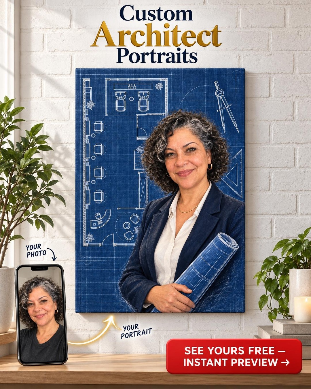 Her Blueprint Custom Portrait from Photo | Personalized Dream Builder Gift