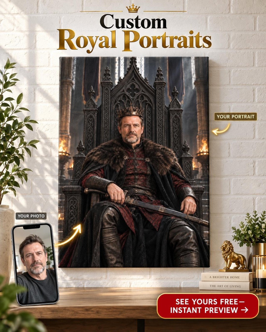 King on the Great Throne Custom Portrait from Photo | Personalized For Him Gift