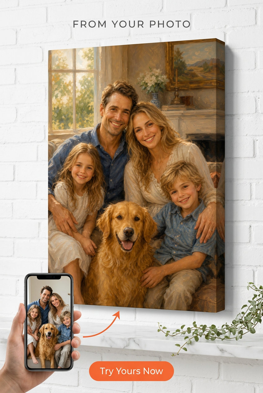 Custom Family Portrait — Serene Pet Canvas from Photo