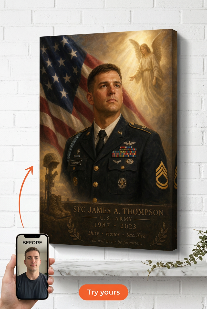Custom Military Memorial Portrait — Fallen Soldier Tribute from Photo