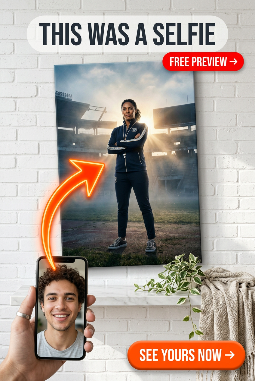 Custom Athlete Portrait for Woman — Heroic Stadium Canvas