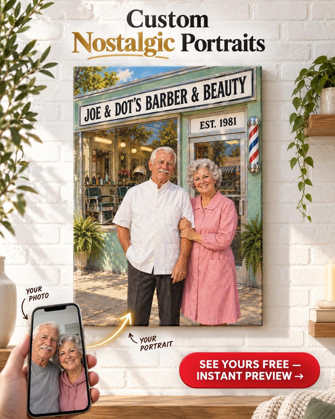 Barber and Beauty Custom Portrait from Photo | Personalized Family Business Gift
