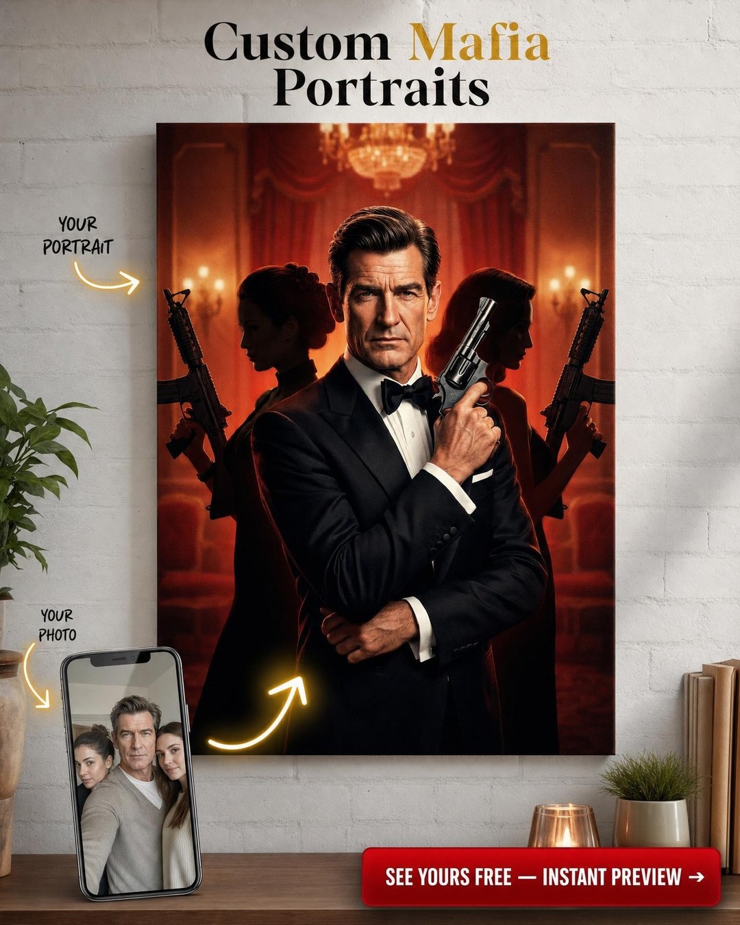 Custom Secret Agent Portrait | Personalized Canvas Gift