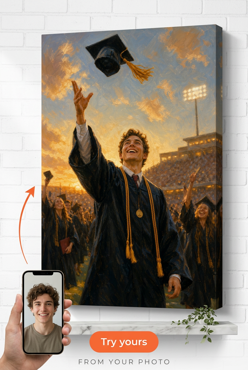 Cap-Toss Graduation Custom Portrait from Photo | Personalized Gift