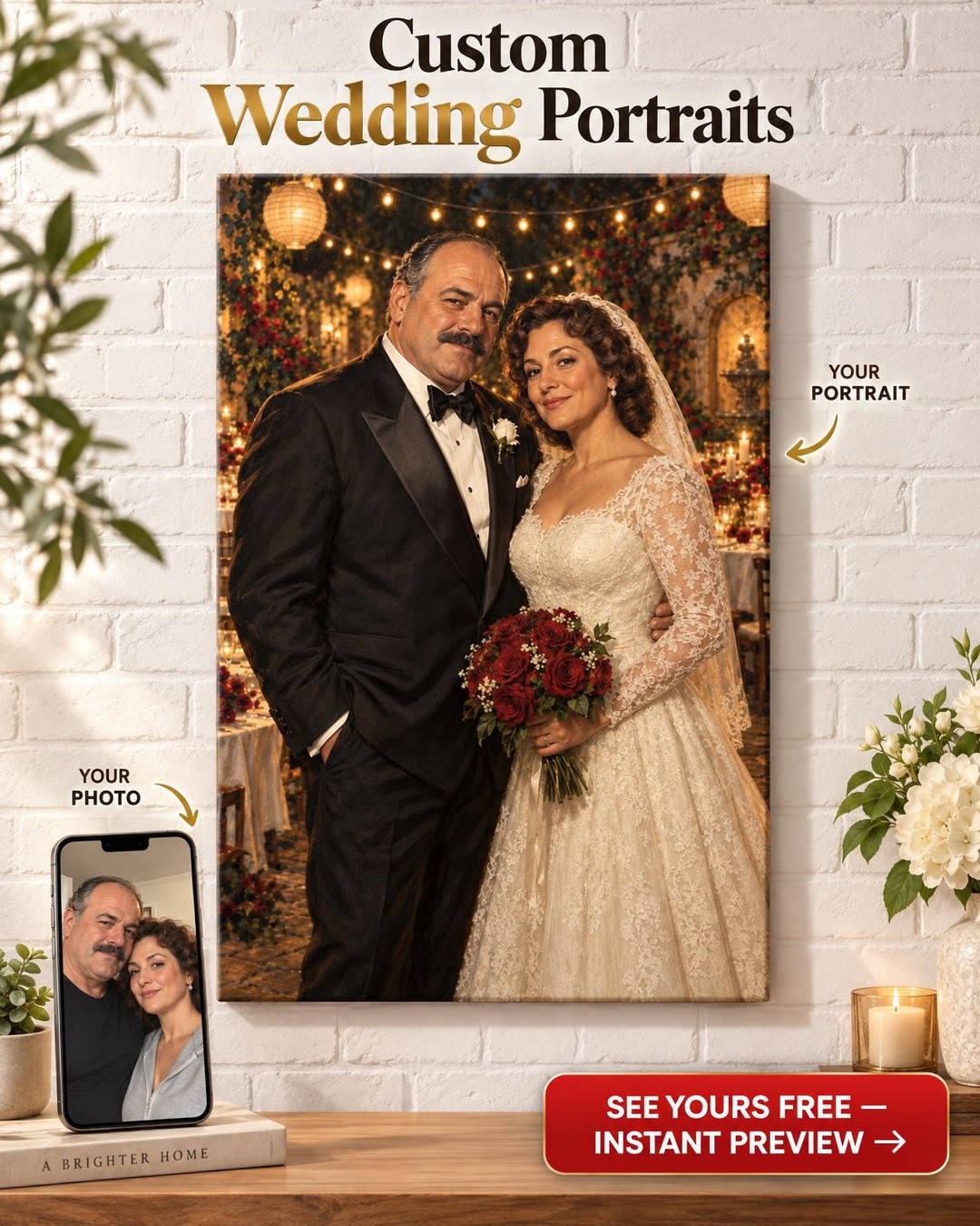 Mob Wedding Couple Custom Portrait from Photo | Personalized Mafia Portrait Gift