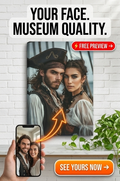 Piraten-Themen-Porträt vom Foto | Personalisierte Geschenkidee für Paare
