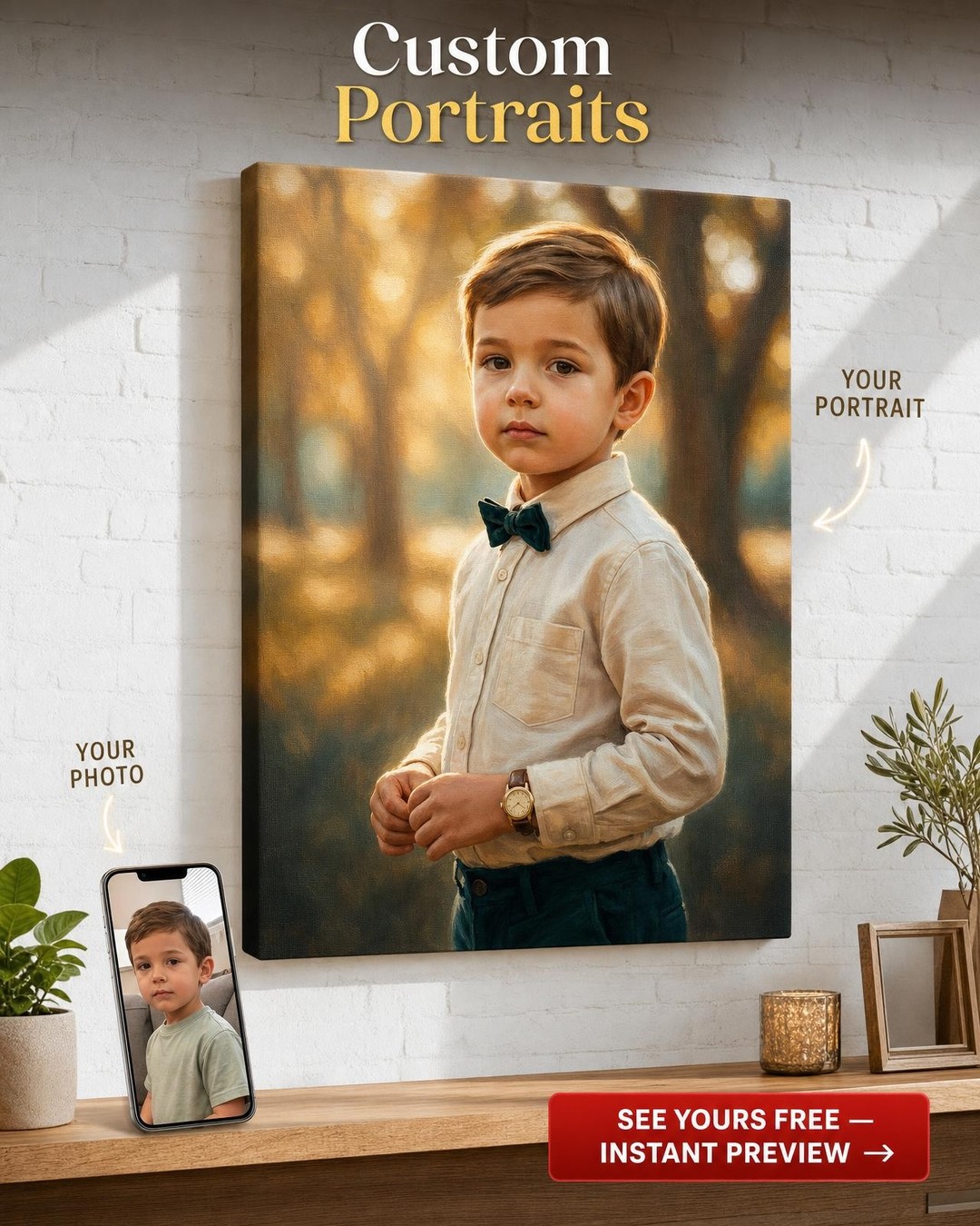 Portret Personalizat cu Eleganță Atemporală al Băiatului