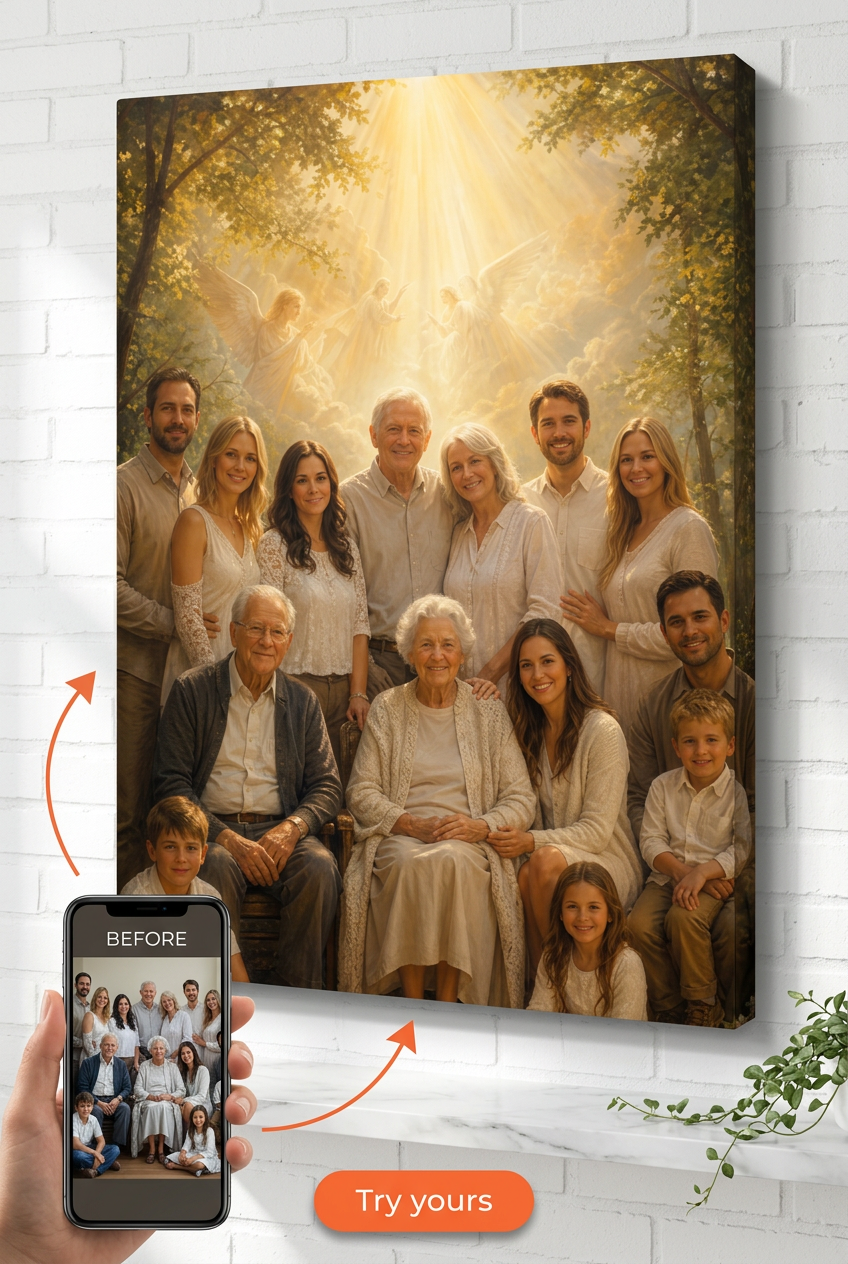 Family Portrait with Deceased Loved One — Heavenly Gathering Canvas