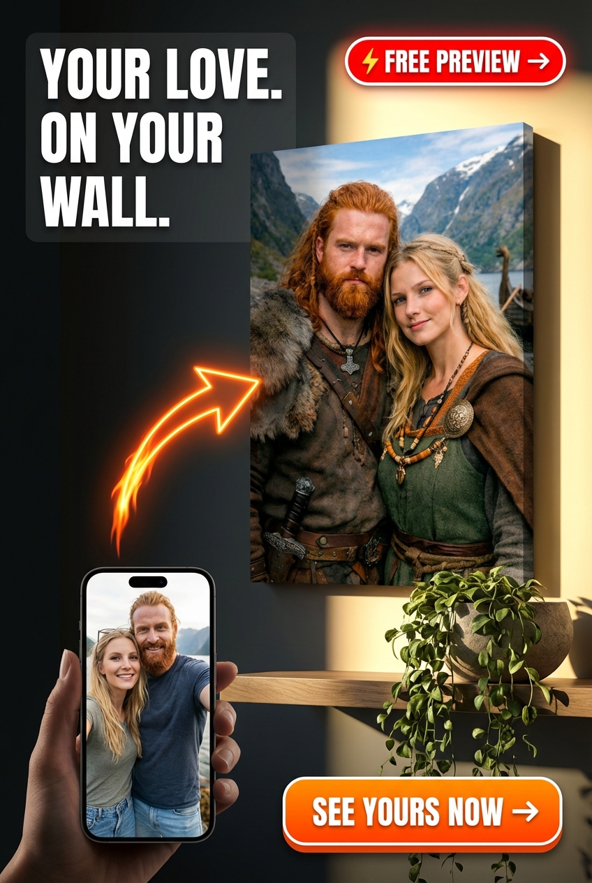 Custom Viking Couple Portrait — Romantic Medieval Canvas