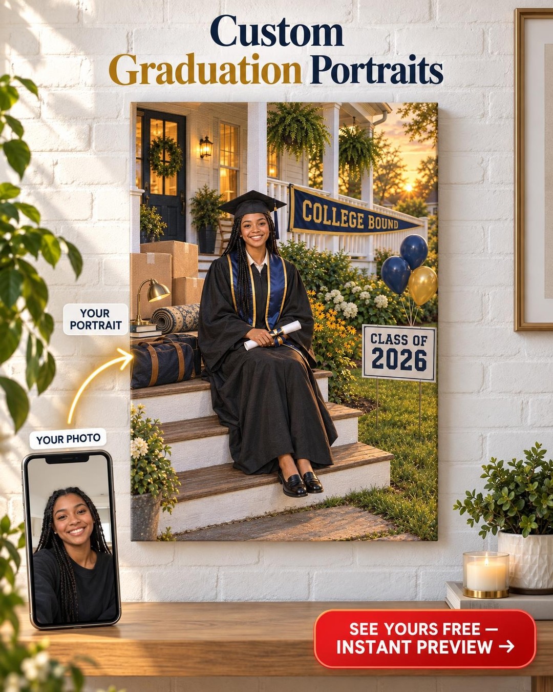 College Bound Graduation Custom Portrait from Photo | Personalized Graduation Gift