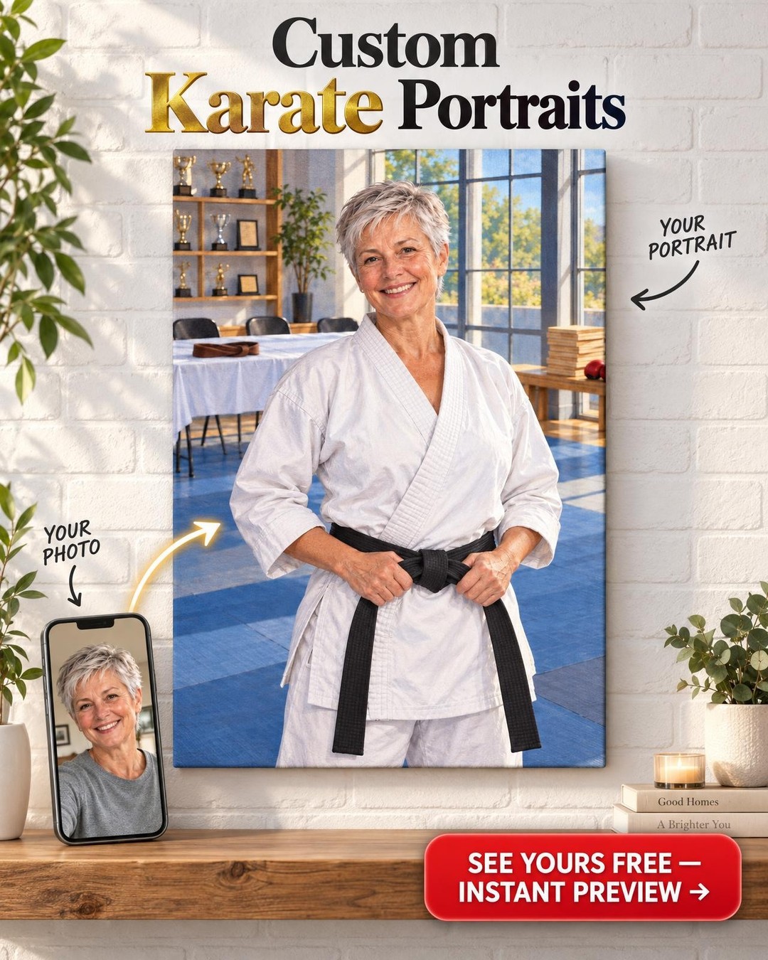 Black Belt Achievement Custom Portrait from Photo | Personalized Martial Arts Gift