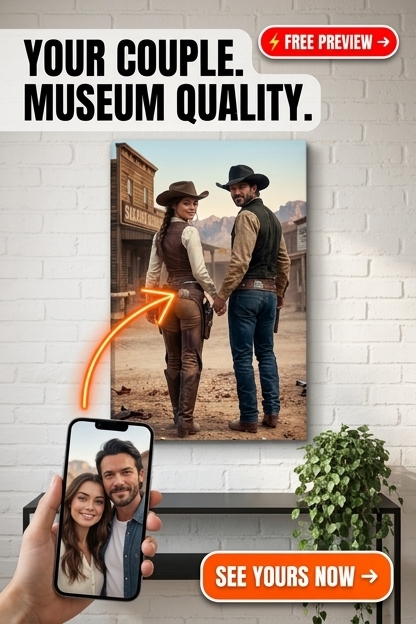 Custom Cowboy Couple Portrait — Romantic Western Canvas Art